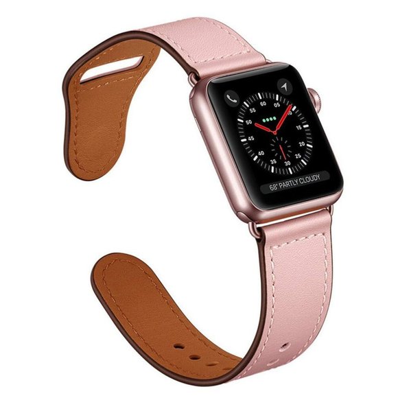NEW PINK Genuine Leather For Apple Watch - Picture 1 of 4